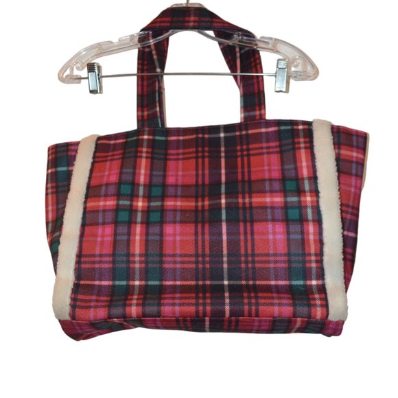 VS Victoria's Secret Distr. Polyester Tote Plaid Red-Black-Green Hand Bag Large - Picture 5 of 8